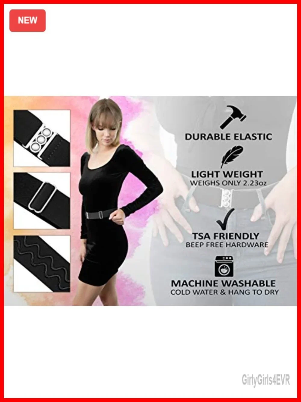 Invisible No Show Elastic Belt for Women Non Slip Adjustable Stretch 1.5
